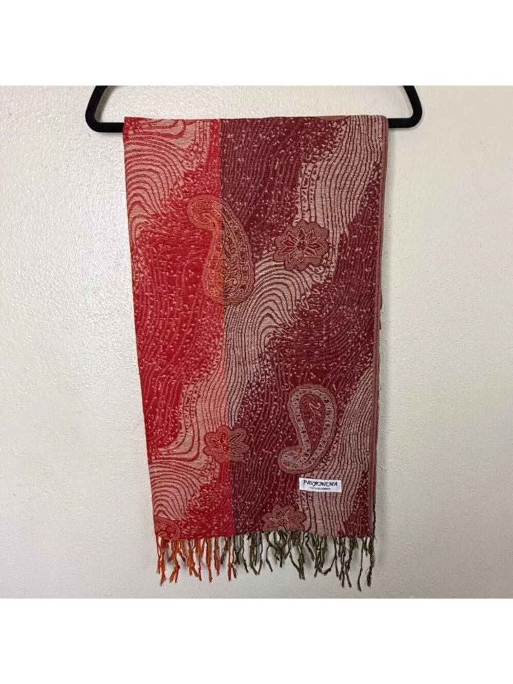Paisley Red & Maroon 100% Pashmina Scarf With Fringe 72